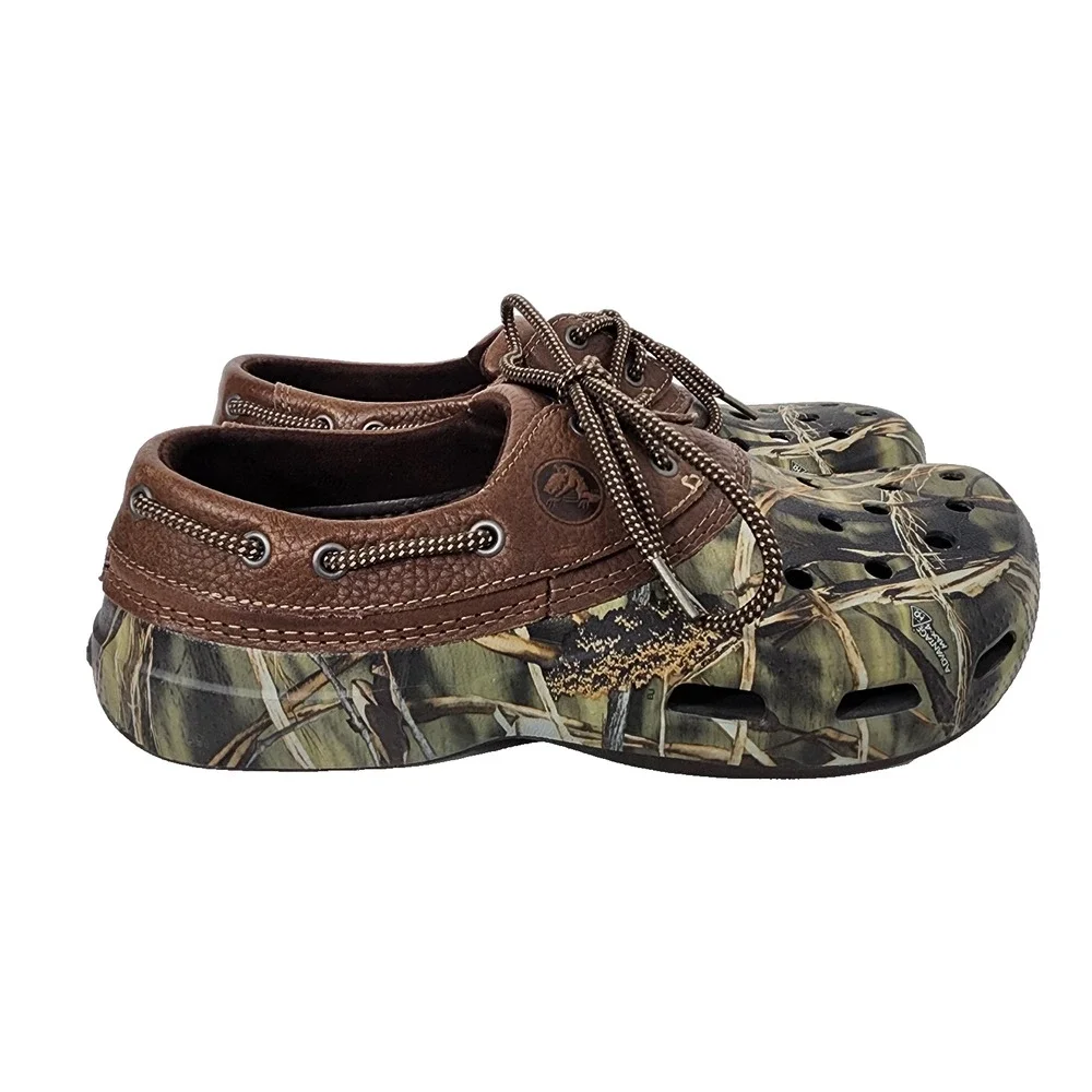 Crocs Mens Camo Leather Islander Pitcrew Sport Clogs Advantage Max 4 HD Size 11